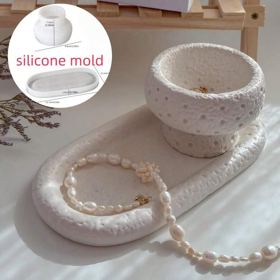 1pc Lava Cement Candle Cup Silicone Mold DIY Plaster Tray Epoxy Resin Mold Round Bowl Container Concrete Mold - White - View 1