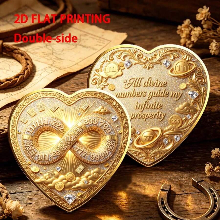 Angel Number Infinity Symbol Heart Theme Collectible Commemorative Coin, Vintage Craftsmanship, Holiday Gift, Gift, Desktop Decoration, Display Stand Ornament - Collectible Coin - View 1