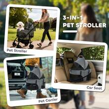 Pet Stroller, Foldable Dog Stroller With Detachable, Wheels, Storage Basket, Secure Leash On-Site - 1 - View 4