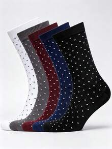 1/5 Pairs Men's Polka Dot Mid-Calf Socks, Business Casual Dress Socks, Multiple Colors Available, Suitable As Men's Gift - Multicolor - View 10