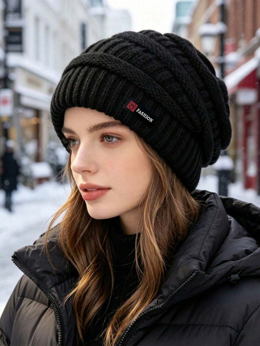 1pc Women's Autumn/Winter Solid Color Knitted Hat, Fashionable Versatile Windproof Warm Thermal Lined Beanie, Suitable For Daily Outdoor Wear And Cold Weather Travel - Multicolor - View 1