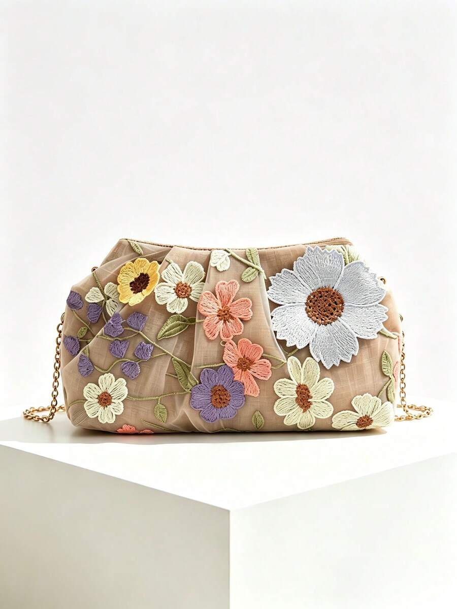 Niche Highly Attractive Minimalist Vintage Shoulder Crossbody Chain Bag, Suitable For Shopping, Dating, Business Commuting, Pleated Design Women's Handbag - Multicolor - View 1