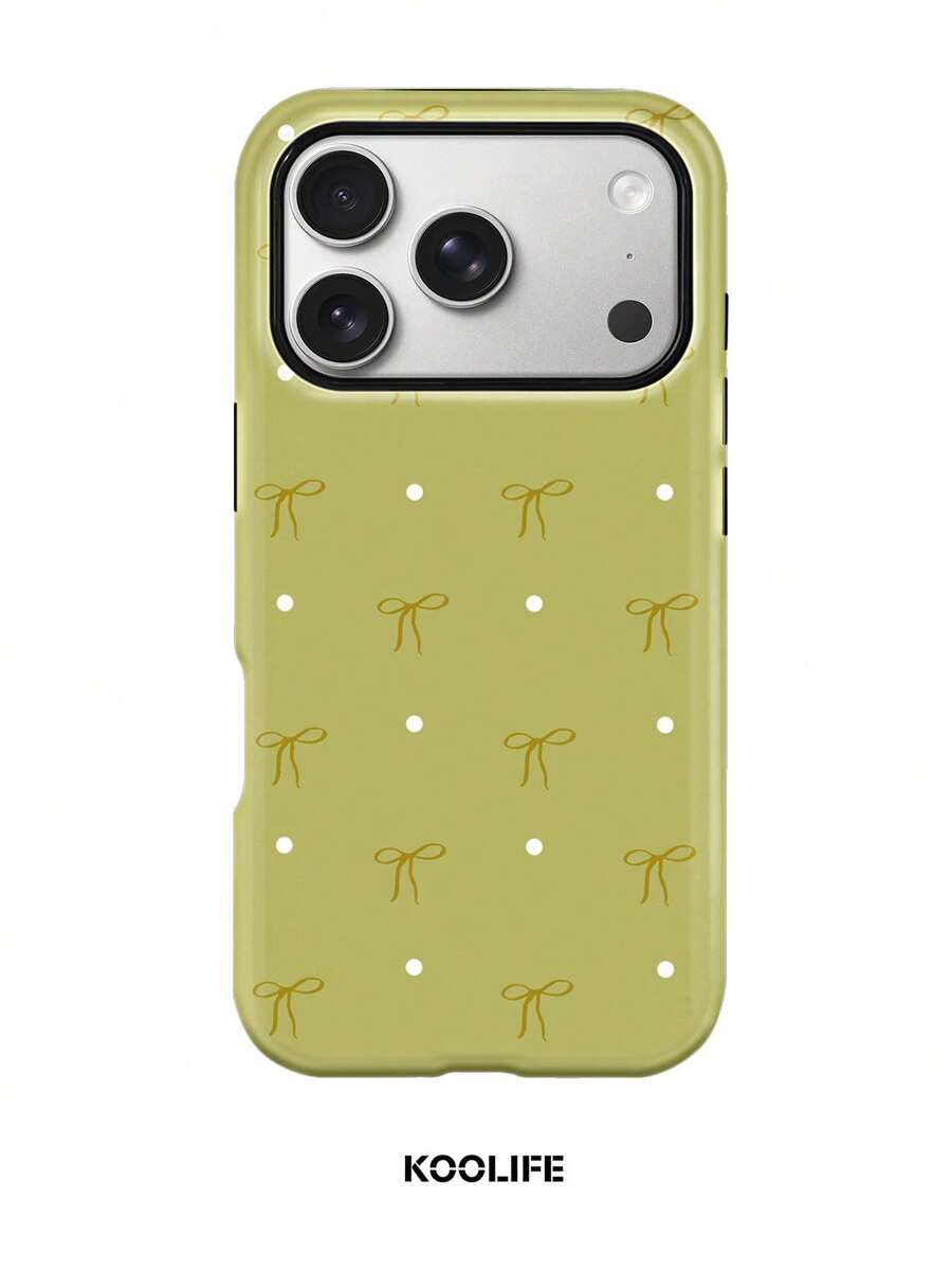 Koolife Bow-Print Phone Case Featuring A Dual-Sided Glossy Hard Shell Made Of PC And TPU; Scratch-Resistant, Wear-Resistant, And Impact-Resistant; Compatible With IPhone 11, 12, 13, 14, 15, 16, 17,18 Series (Including Pro And Pro Max Models). - Green - View 1
