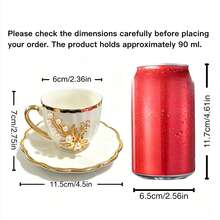 6pcs/1pc Set: 90ml Pearl Gold Decorated Ceramic Coffee Cup And Saucer Set, Microwave And Dishwasher , Includes Espresso Cup And Arabic Coffee Cup, Suitable For Afternoon Tea, Cafe, Kitchen And Home Decor, Ideal Gift Choice - Multicolor - View 3