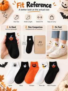 5/10 Pairs Halloween Casual Versatile Pumpkin Socks, Personalized Fun Couple Style Sweat-Absorbing Casual Socks, Suitable For Halloween, Daily And Home Use - Multicolor - View 6