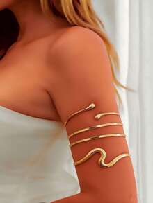 3pcs/1pc Geometric Water Drop Open Arm Cuff, Minimalist Stackable Upper Arm Jewelry, Versatile Everyday Textured Accessory - Gold - View 7