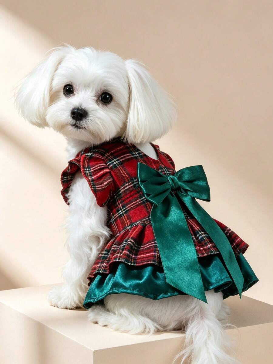 1pc Dog & Cat Mesh Wedding Dress Bow Cute Fashion Elegant Charming Creative Personalized Design Printed Pet Dress - Multicolor - View 1