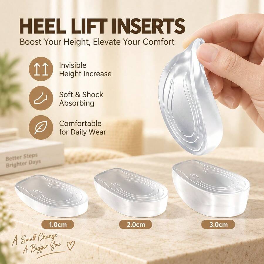 1 Pair Clear Heel Lift Inserts, 1/2/3cm Invisible Height Increase Insoles, Soft Shock Absorbing Heel Cushions For Sneakers & Boots, Unisex