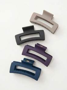 4pcs Women's Square Hair Clips Set, Morandi Solid Color Minimalist Clips, Non-Slip, Sturdy, Suitable For Daily, Work, School And Office Use Half-Up Hair Accessories - Autumn/Winter Gift - Multicolor - View 4