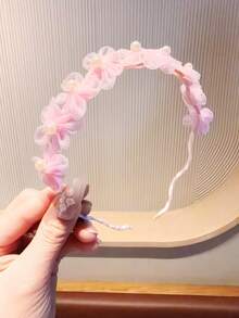 1pc Kids Sweet Pearl Flower Headband, Versatile Mesh Floral Head Hoop, Premium Hair Accessory - Multicolor - View 5