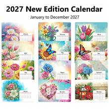 2027 Diamond Painting Set, Floral & Butterfly Pattern + New Year Fireworks Cover Desk Calendar, Mosaic Handmade, Spiral Bound Paper Material, Suitable For Home Learning & Office Supplies, Ideal For DIY Beginners - A - View 9