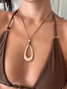 1pc Water Drop Shaped Acrylic Pendant With Leather Cord Necklace - Multicolor - View 8