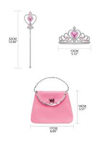 4pcs Pink Floral Pattern Girls Sleeveless Dress Crown Magic Wand Handbag Set Children Role Play Party Dress Party Holiday Christmas Halloween Costume Set - Pink - View 3