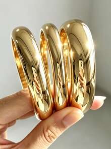 3pcs Vintage Exaggerated Luxury Wide Metal Bangle Bracelet Set For Women, Suitable For Daily Wear, Party, Vacation, Date, Wedding, Gathering, Layering - Yellow Gold - View 1
