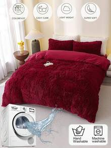 3pcs Burgundy Long Plush Skin-Friendly Soft Comfortable Duvet Cover Set (1 Duvet Cover + 2 Pillowcases, Duvet And Pillow Inserts Not Included), Suitable For Bedroom And Guest Room - Burgundy - View 6