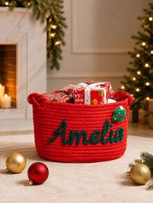 Customized Personalized Christmas Gift Basket, Crocheted Rope Basket, Holiday Decoration, Christmas Eve Basket, Christmas Gift Storage Basket - Multicolor - View 8