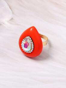 1pc European & American Vintage Fashion Versatile Rhinestone Geometric Adjustable Ring For Women, Minimalist Luxury High-End Commuter Accessory - Geometric Diamond Ring - View 9