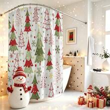 1pc Christmas Tree Shower Curtain, Vintage Design, Waterproof Bath Curtain, Suitable For Bathtub Partition, Bathroom Decor And Bathroom Accessories, Home Decor Gift, Includes 12 Hooks - Multicolor - View 4