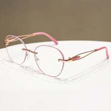 2Pcs Oversized Rimless Cat Eye Reading Glasses, Sparkling Lens Embellishment Design, Equipped With Premium Metal Hinges, Luxury Eyewear Suitable For Women's Daily Reading - White - View 9