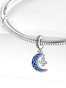 1pc Moon & Star Beaded Charm, Suitable For Women's Bracelet, Bangle DIY Jewelry Making And Daily Accessory Decoration - Silver - View 9