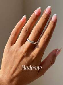 MADEONE 1件極簡波浪戒指，女款訂婚婚禮派對日常配戴週年紀念珠寶禮物 - 銀色 - 查看 3
