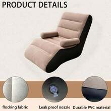 Soft Flocked Inflatable Lounge Chair, Portable Inflatable Sofa Chair With Armrests, Indoor/Outdoor Bedroom Camping Beach Leisure Resting Slouchy Sofa, Random Color 1pc - Multicolor - View 6