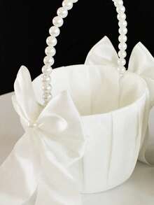 1/2pcs Wedding Flower Girl Basket With Pearl Handle, Suitable For Wedding, Bridesmaid Party, Valentine's Day, Romantic Night, Proposal Decoration - Multicolor - View 4