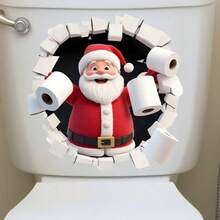 1pc Christmas Santa Claus Toilet Paper Design Creative Bathroom Bedroom Door Toilet Lid Sticker Holiday Gift - one-size - View 1