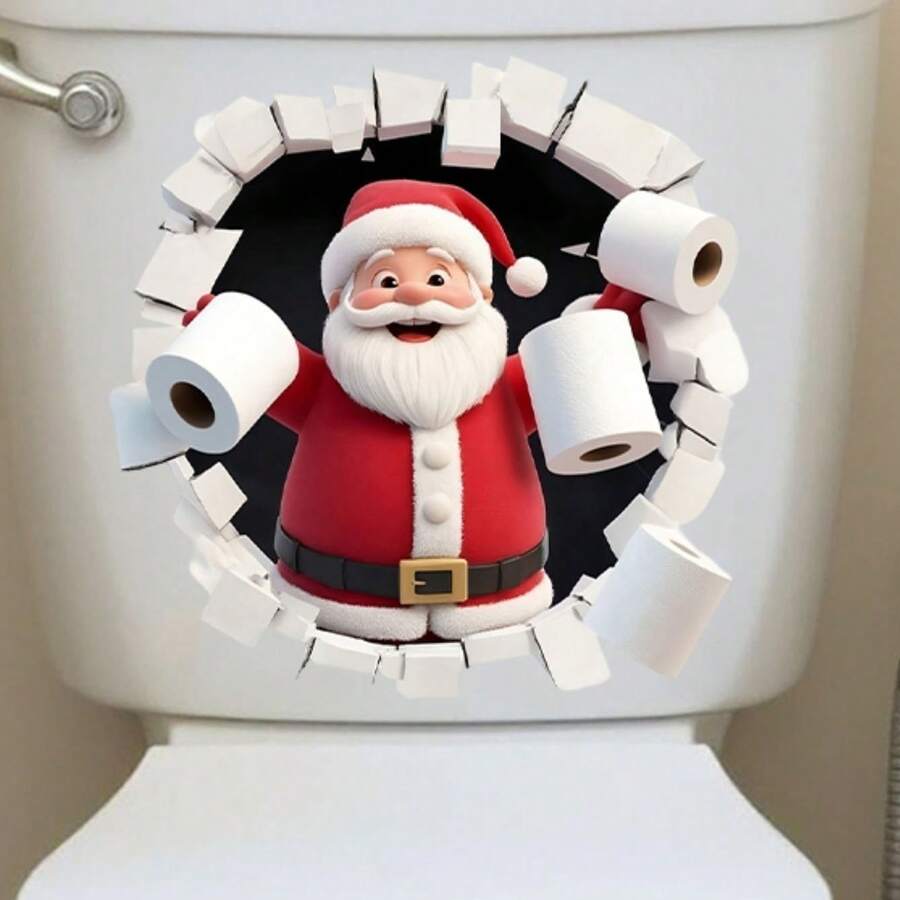 1pc Christmas Santa Claus Toilet Paper Design Creative Bathroom Bedroom Door Toilet Lid Sticker Holiday Gift - one-size - View 1