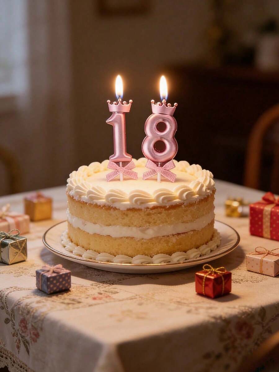 Bright Pink Crown Pattern Birthday Candle, Suitable For Birthdays, Anniversaries And Various Celebrations, Decorated With Glitter And Bow Details - Multicolor - View 1