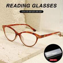 1pc Small Frame Cat Eye Reading Glasses, Leopard Print Design, Equipped With High-Quality Spring Hinges, Suitable For Women's Daily Reading Wear, Comes With High-Quality Eyeglass Storage Case - White - View 2
