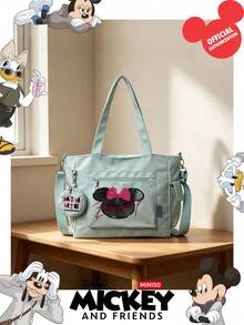 Miniso Disney Minnie Mouse Silhouette Bow Print Tote Bag 2 Pieces Set With Coin Purse,Ideal For Work,Travel,Shopping And Everyday Use - Mint Green - View 4