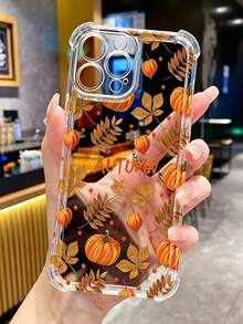 Phone Case - 1pc Autumn Pumpkin Halloween Print Design, Shockproof Transparent Frame Phone Case. Compatible With IPhone 18 Pro Max/17 Pro/17 Pro Max/16/16 Pro/16 Pro Max/15/15 Pro/15 Pro Max/14/14 Pro/14 Pro Max/13/13 Pro/13 Pro Max/12/12 Pro/12 Pro Max/11. Phone Case - Multicolor - View 4