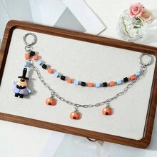 Halloween Series Multi-Color Square Chain Bat Pumpkin Bell Wizard Handmade Woven Rope Keychain Bag Pendant - Multicolor - View 3