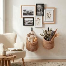 3PCS Hanging Woven Basket Set With 3 Sizes, Boho Rope Crochet Wall Hanging Storage Baskets With Hanging Loops, Decorative Multipurpose Space Saving Wall Organizer For Bathroom Bedroom Living Room Kitchen Entryway Plants Towels - Khaki - View 3