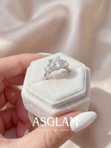 1pc Women's Sparkling Cubic Zirconia Three-Stone Ring, Engagement Wedding Party Daily Wear Anniversary Jewelry Gift - Silver - View 6