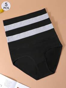 5pcs Women Mid Waist Pure Cotton Comfortable Breathable Triangle Panties - Multicolor - View 3