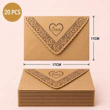 10/20/50pcs - Lace Carved Triangle Heart Love Pattern Coffee Color Envelopes, Laser Carved Lace, Party Decoration Envelopes Cardstock, Suitable For Holiday Gifts, Birthday Decorations, Gift Envelopes, Love Letters, Wedding Invitations, Room Decor - Brown - View 7