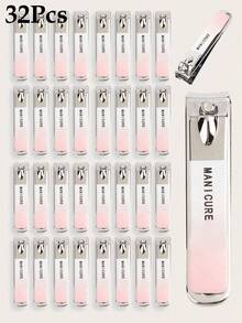/32pcs/8pcs/1pc/ Classic Stainless Steel Nail Clippers, Silver Fingernail/Toenail Clipper Set, Sharp Blades, Portable Nail Clippers, Suitable For Nail Salons And Home Use, Nail Clipper Quantity, Wholesale Distribution - Pink - View 8