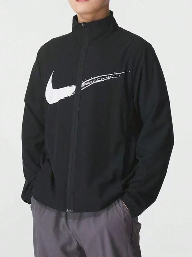 Nike Sportswear Black Outdoor Windproof Loose Fit Stand-Collar Breathable Jacket Men's - Black - View 1