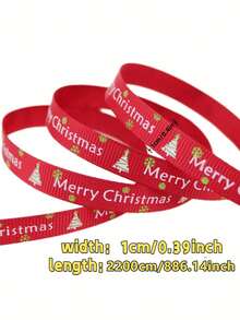 Pita, Tas Hadiah Natal, Pita Pembungkus Hadiah, Pita Satin Merah - Dekorasi Pesta Natal dengan Teks, Untuk Pembungkus Hadiah, Karangan Bunga, Garland - Pita Poliester Tahan Lama, Cocok untuk Kerajinan dan Dekorasi Hari Raya. - MultiWarna - View 10
