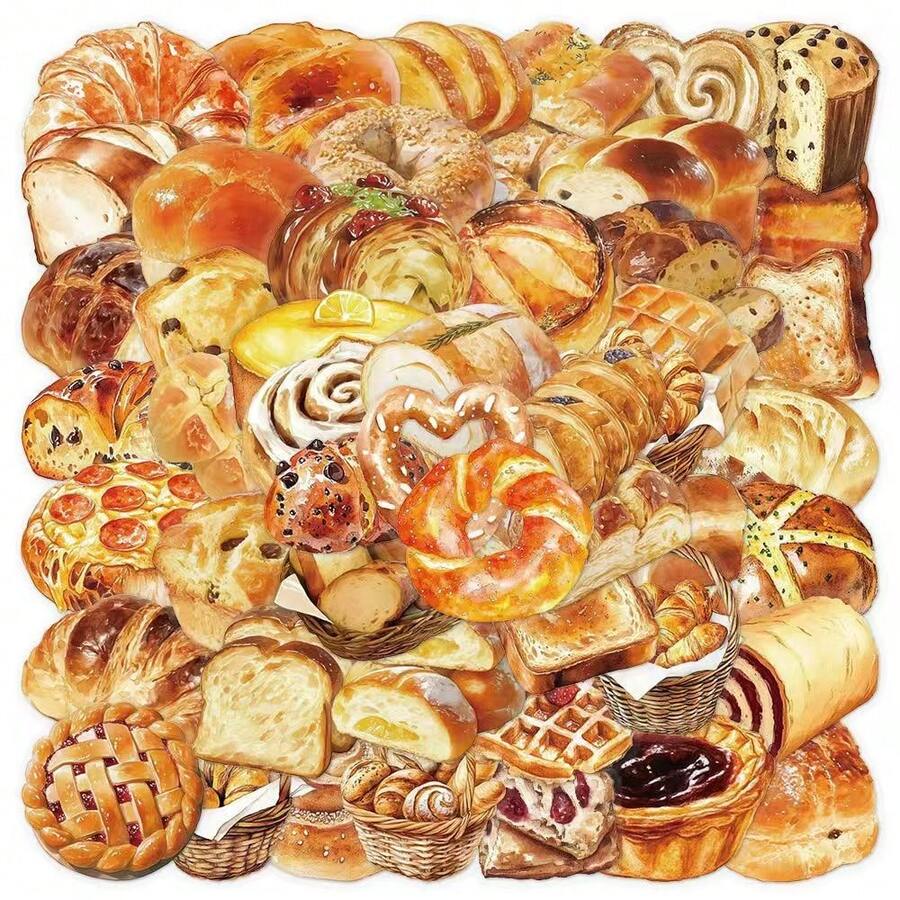 32pcs INS Style Baking Bread PET Transparent Decorative Stickers, Food Dessert Creative Patterns, High Definition Printing Clear & Transparent, Waterproof Wear-Resistant Delicate Texture, Gentle Healing Art Style. Suitable For DIY Planner Collage, Scrapbook Creation, Decorating Storage Boxes, Water Bottles, Tablets, Suitcases, Scrapbook Materials, Back To School Artistic Handmade Items. - Multicolor - View 1