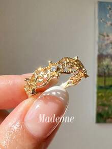 MADEONE 1pc Vintage Royal Style Ring, Women's Jewelry, Couple Date Decoration, Ball Gift - Gold - View 2