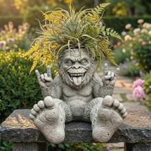 Funny Gorilla Planter Statue, Rock On Hand Gesture Resin Succulent Pot, Cute Animal Figurine Flower Pot For Outdoor Garden Home Desktop Decor - A - View 7