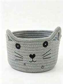 6pcs/1pc Multicolor Cat Face Pattern Storage Basket, Rope Woven Round Basket With Cat Ear Decor, Large Capacity Sundries Organizer Bin For Bedroom, Living Room, Bathroom, Home Daily Use All‑Season - Multicolor - View 14