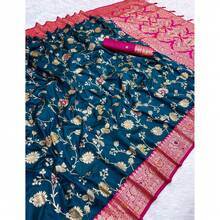 Traditional Silk Weaving Saree With Unstitched Blouse, Cultural Wear For Women - Multicolor - View 5