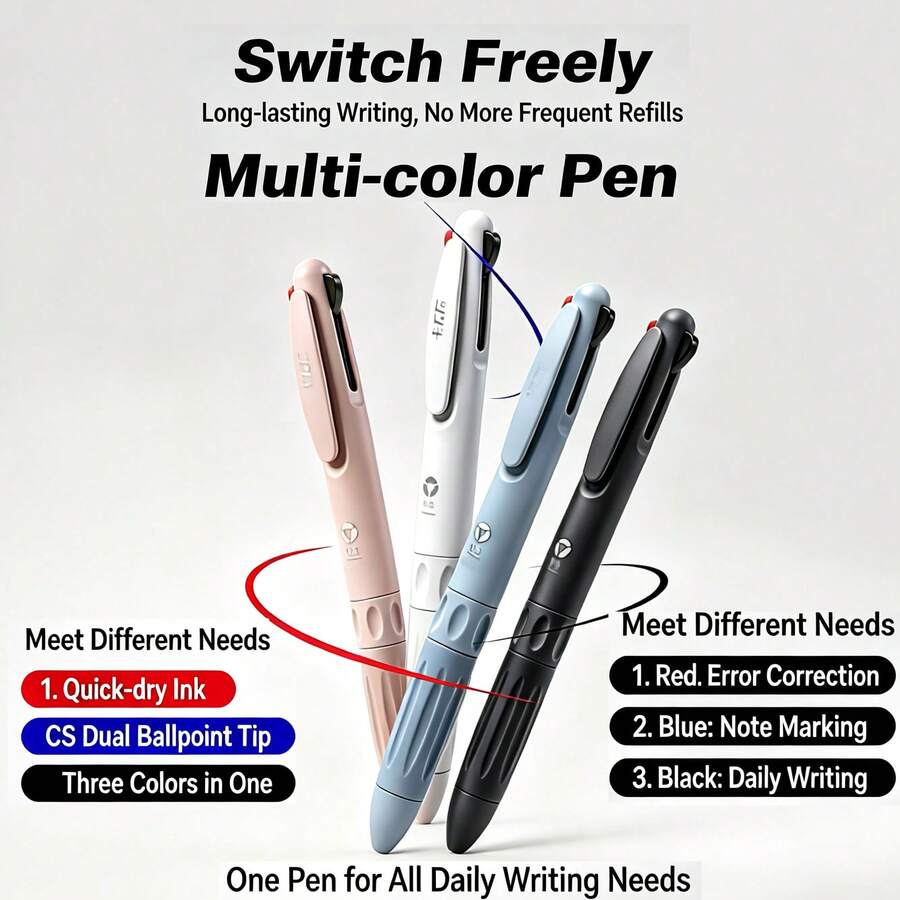2pcs Retractable Ballpoint Pen Set, Morandi Color Series Anti-Slip Silicone Grip, 3 Colors In One Pen, 0.5mm Nib, Smooth Ink Flow, Writing Fluently, Learning Stationery, School And Office Supplies, Back To School - Multicolor - View 1