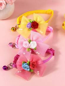 1pc Sequin Pet Collar, Hexagonal Knot Bowknot Neck Collar, Cat Shaped Accessory, Small Dog Dress-Up Collar, Adjustable Pet Neck Collar, Pet Photo Neck Decoration, Cat & Dog Decorative Collar, Exquisite Pet Outfit, Pet Grooming Accessory, Sequin Bowknot Collar - Multicolor - View 5