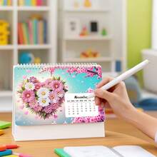 2027 Diamond Painting Set, Floral & Butterfly Pattern + New Year Fireworks Cover Desk Calendar, Mosaic Handmade, Spiral Bound Paper Material, Suitable For Home Learning & Office Supplies, Ideal For DIY Beginners - A - View 8