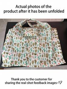 Allover Cactus Print Tote Bag, Shopping Bags, Foldable Large Capacity Contrast Binding Shoulder Bag - Multicolor - View 11